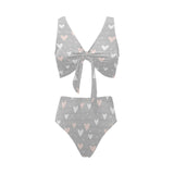 Heart pattern gray background Chest Bowknot High Waisted Bikini Swimsuit