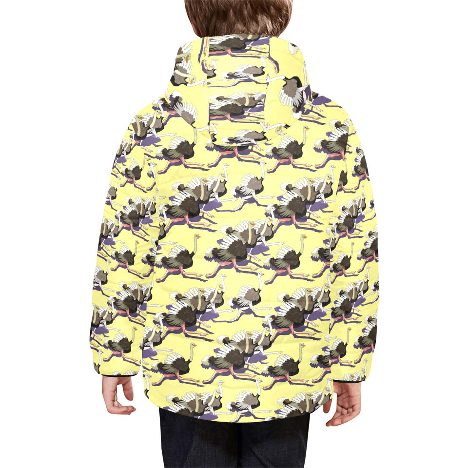 Ostrich Pattern Print Design 04 Kids' Boys' Girls' Padded Hooded Jacket