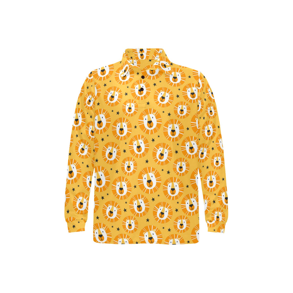 Lion Pattern Print Design 03 Men's Long Sleeve Polo Shirt