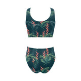 heliconia flowers, palm and monstera leaves on bla Chest Bowknot High Waisted Bikini Swimsuit