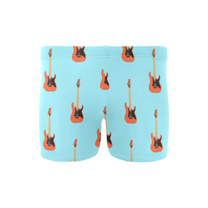 electric guitar pattern light blue background Men's Swimming Trunks