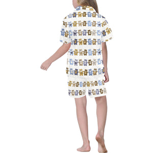 Teddy Bear Pattern Print Design 02 Kids' Boys' Girls' V-Neck Short Pajama Set