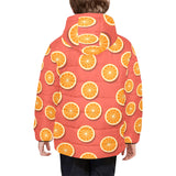 Oranges pattern red background Kids' Boys' Girls' Padded Hooded Jacket