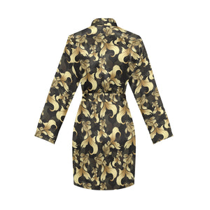 Goldfish Pattern Print Design 01 Women's Long Sleeve Belted Night Robe