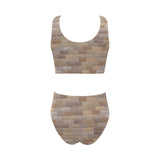 Brick Printed Pattern Print Design 01 Chest Bowknot High Waisted Bikini Swimsuit