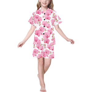 pink purple orchid pattern background Kids' Boys' Girls' V-Neck Short Pajama Set