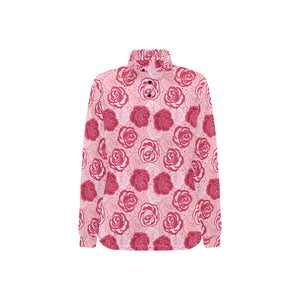 Rose Pattern Print Design 02 Women's Long Sleeve Polo Shirt