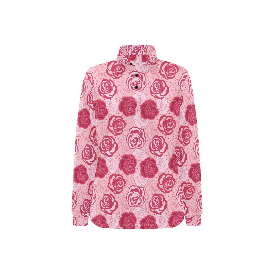 Rose Pattern Print Design 02 Women's Long Sleeve Polo Shirt