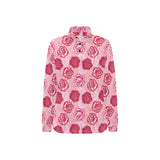 Rose Pattern Print Design 02 Women's Long Sleeve Polo Shirt