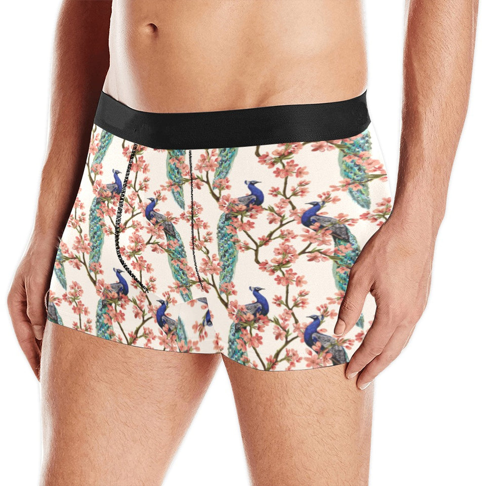 Peacock tropical flower pattern Men's All Over Print Boxer Briefs Men's Underwear