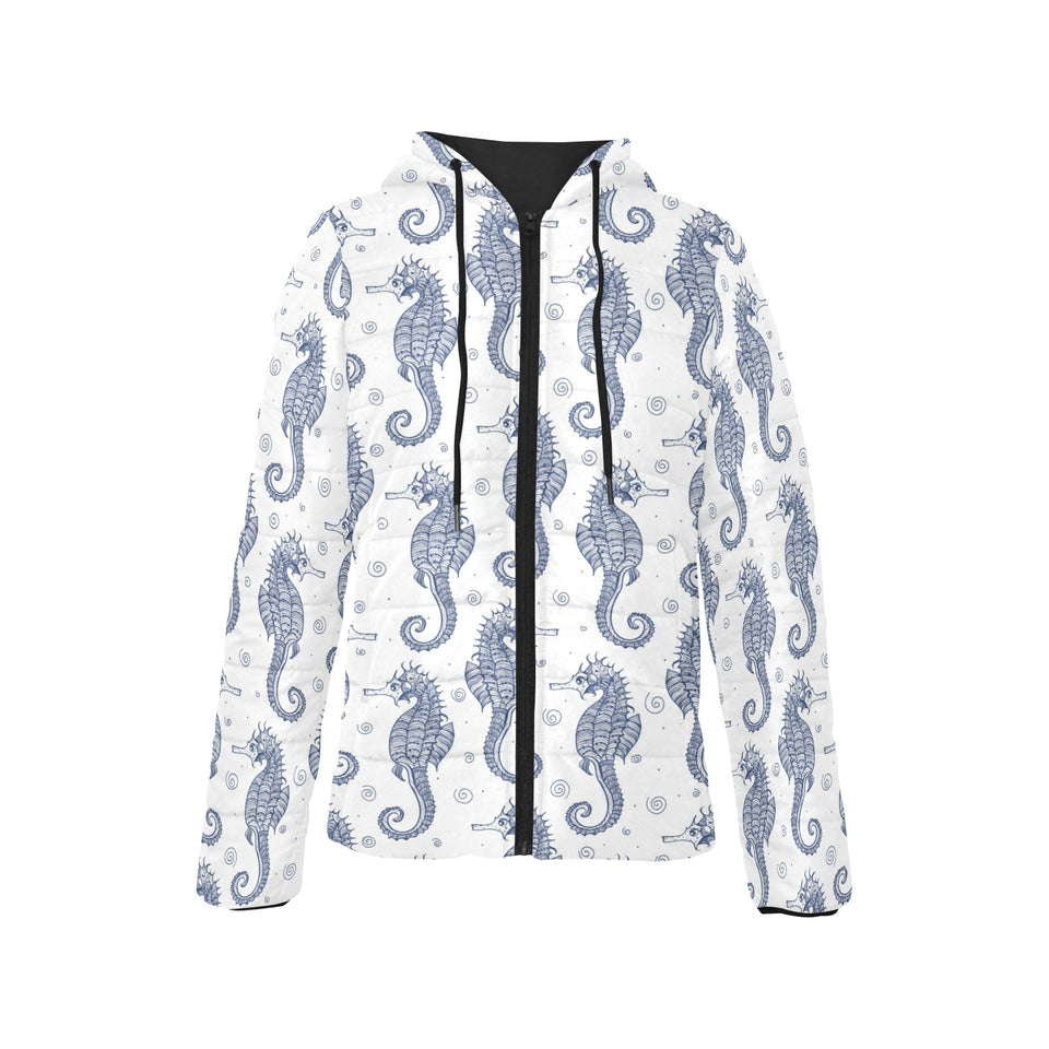 Seahorse pattern background Women's Padded Hooded Jacket