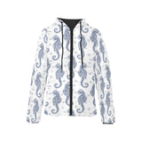 Seahorse pattern background Women's Padded Hooded Jacket