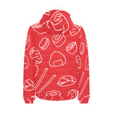 sushi pattern red background Men's Padded Hooded Jacket