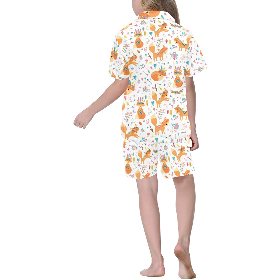 cute tribal fox pattern Kids' Boys' Girls' V-Neck Short Pajama Set