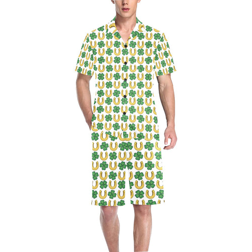 Horseshoes Pattern Print Design 04 Men's V-Neck Short Pajama Set