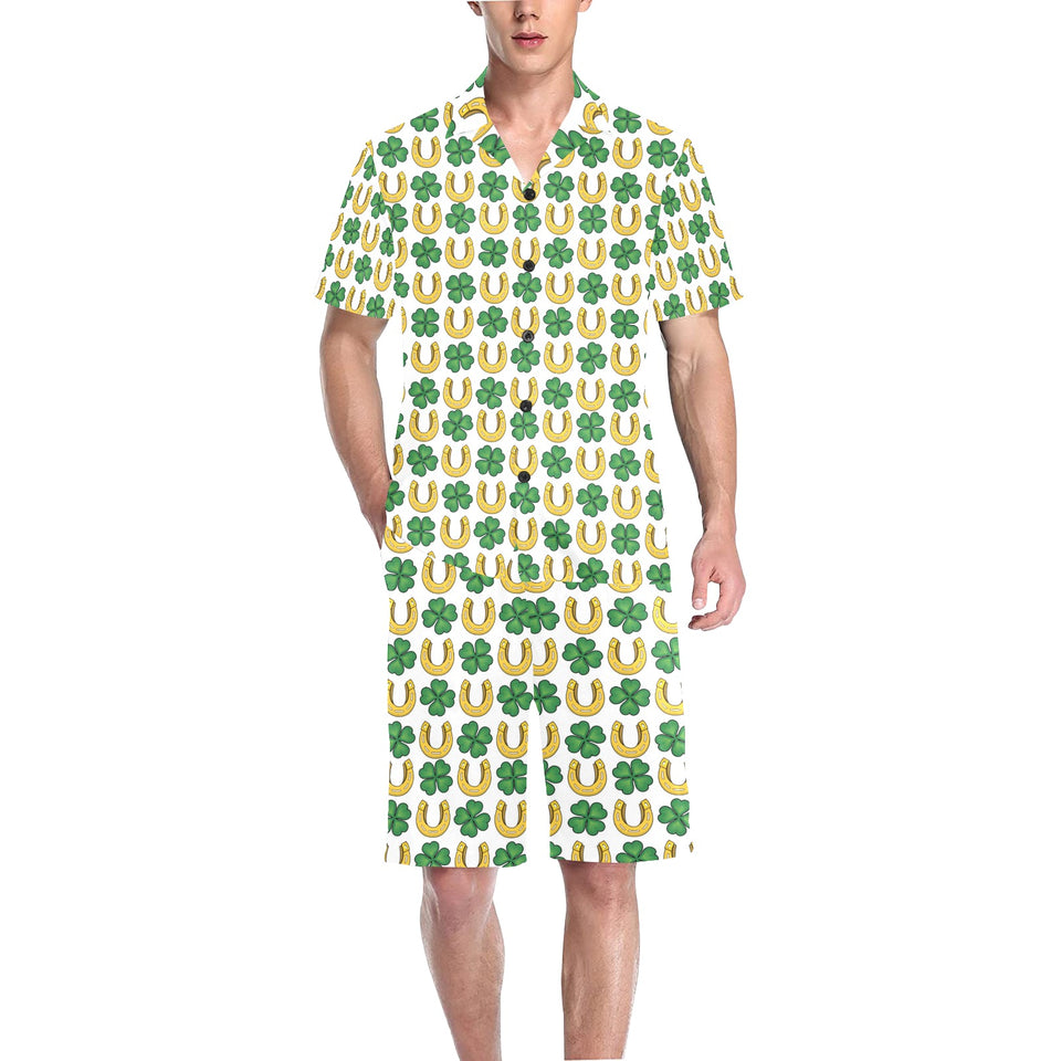 Horseshoes Pattern Print Design 04 Men's V-Neck Short Pajama Set