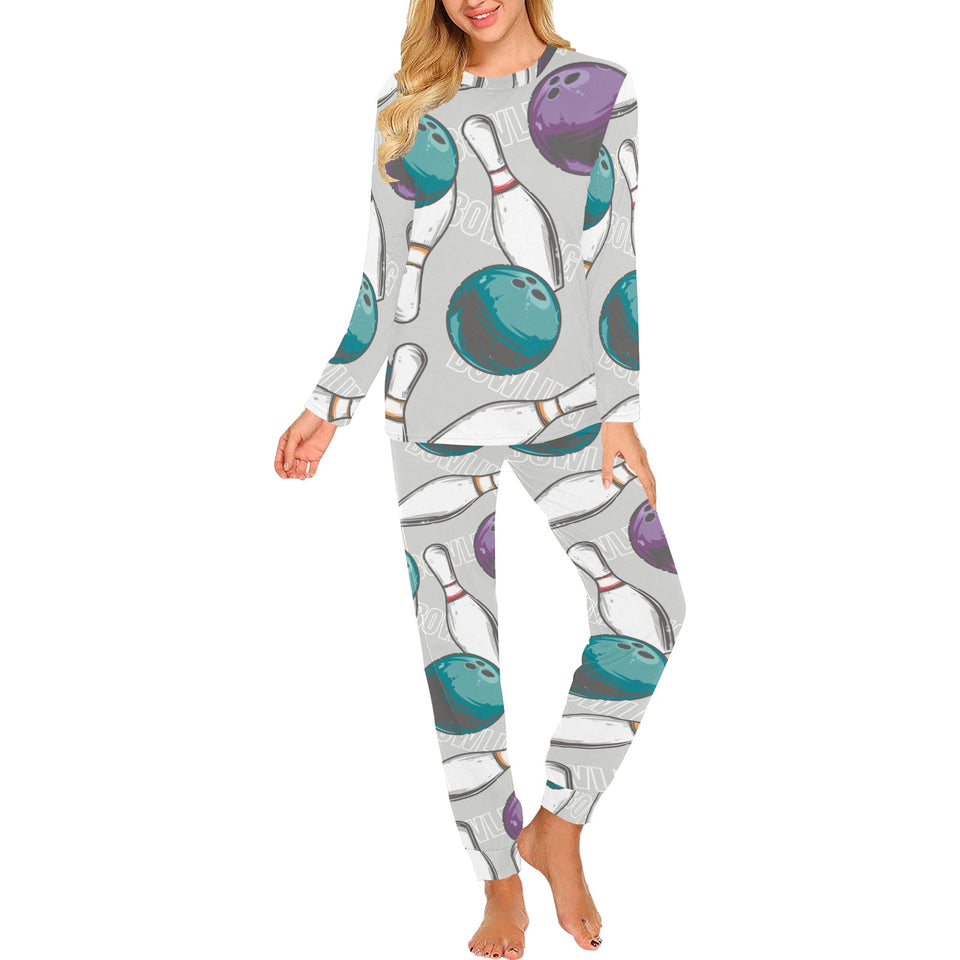 Bowling ball and pin gray background Women's All Over Print Pajama Set