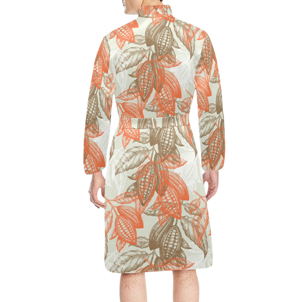 Cocoa beans Cocoa tree pattern Men's Long Sleeve Belted Night Robe