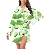 cucumber whole slices pattern Women's Long Sleeve Belted Night Robe