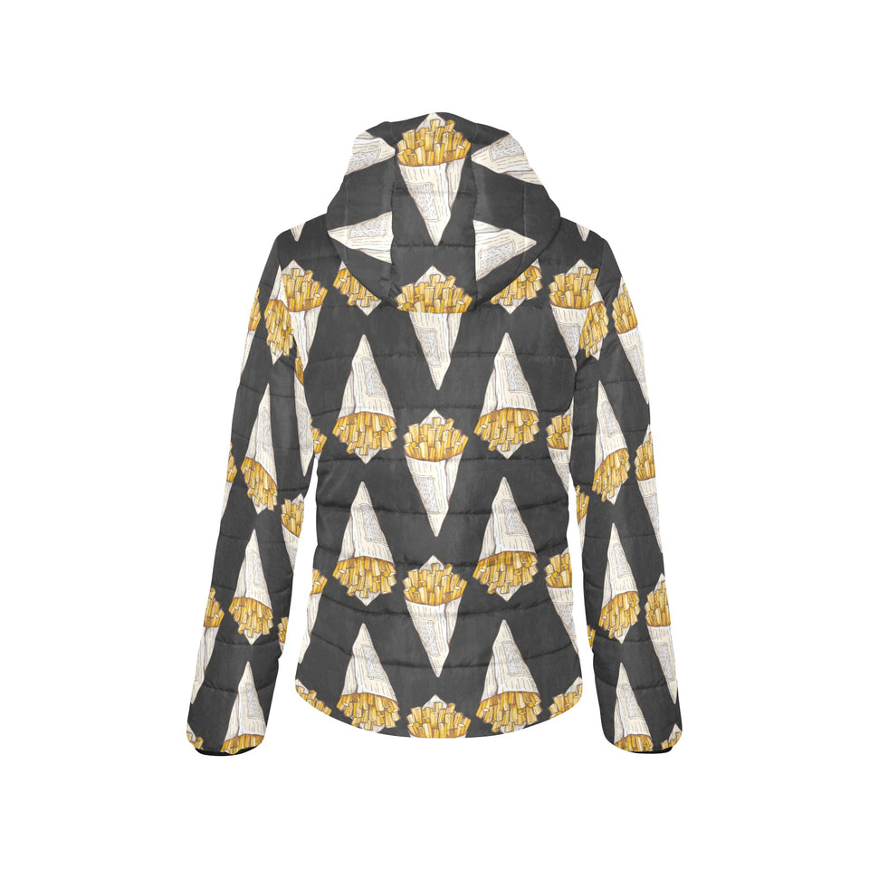 French fries dark background Women's Padded Hooded Jacket