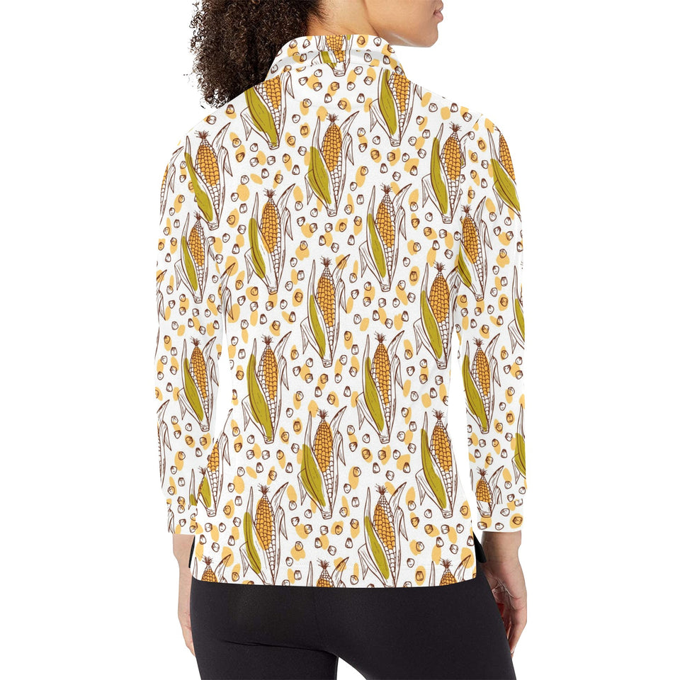 Corn Pattern Print Design 02 Women's Long Sleeve Polo Shirt