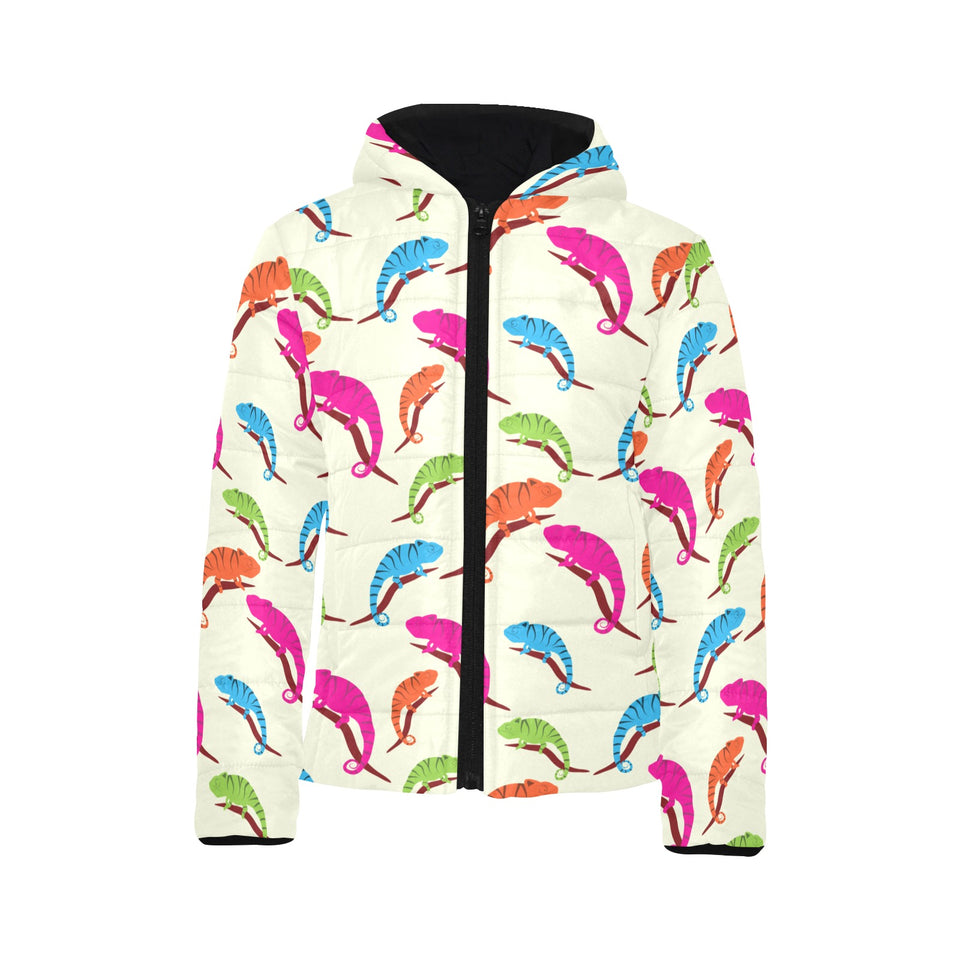 Colorful Chameleon lizard pattern Kids' Boys' Girls' Padded Hooded Jacket