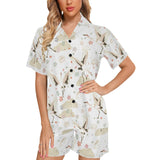 Beautiful Japanese cranes pattern Women's V-Neck Short Pajama Set