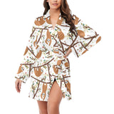 Sloths hanging on the tree pattern Women's Long Sleeve Belted Night Robe