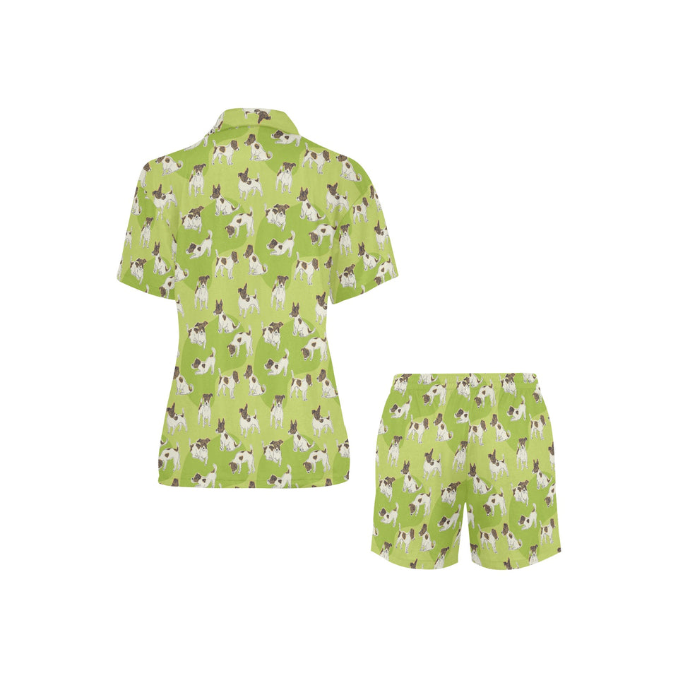 Jack Russel Pattern Print Design 01 Women's V-Neck Short Pajama Set