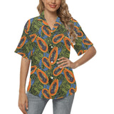 Colorful papaya tropical leaves Women's All Over Print Hawaiian Shirt