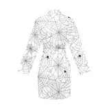 Spider web cobweb pattern white background Women's Long Sleeve Belted Night Robe