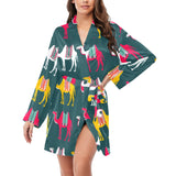 Camel pattern Women's Long Sleeve Belted Night Robe