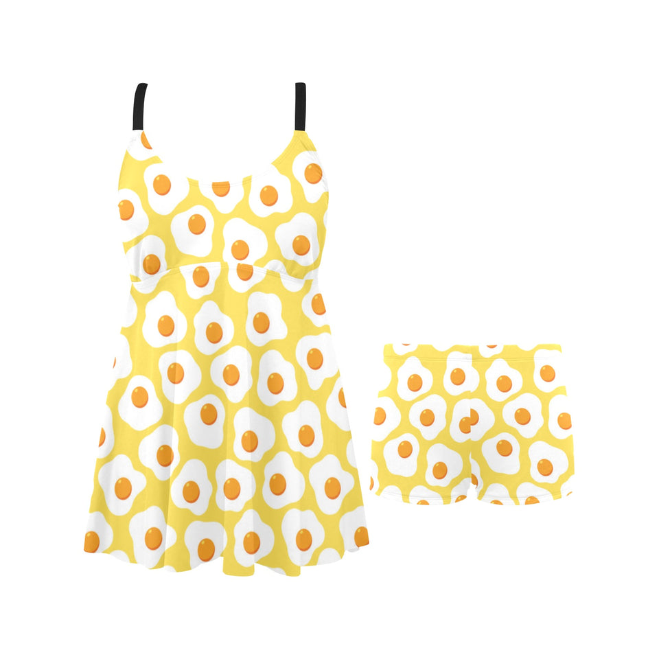 Fried Eggs Pattern Print Design 05 Chest Sexy Pleated Two Piece Swim Dress