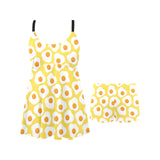 Fried Eggs Pattern Print Design 05 Chest Sexy Pleated Two Piece Swim Dress