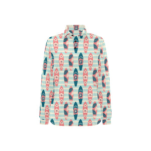 Surfboard Pattern Print Design 02 Women's Long Sleeve Polo Shirt