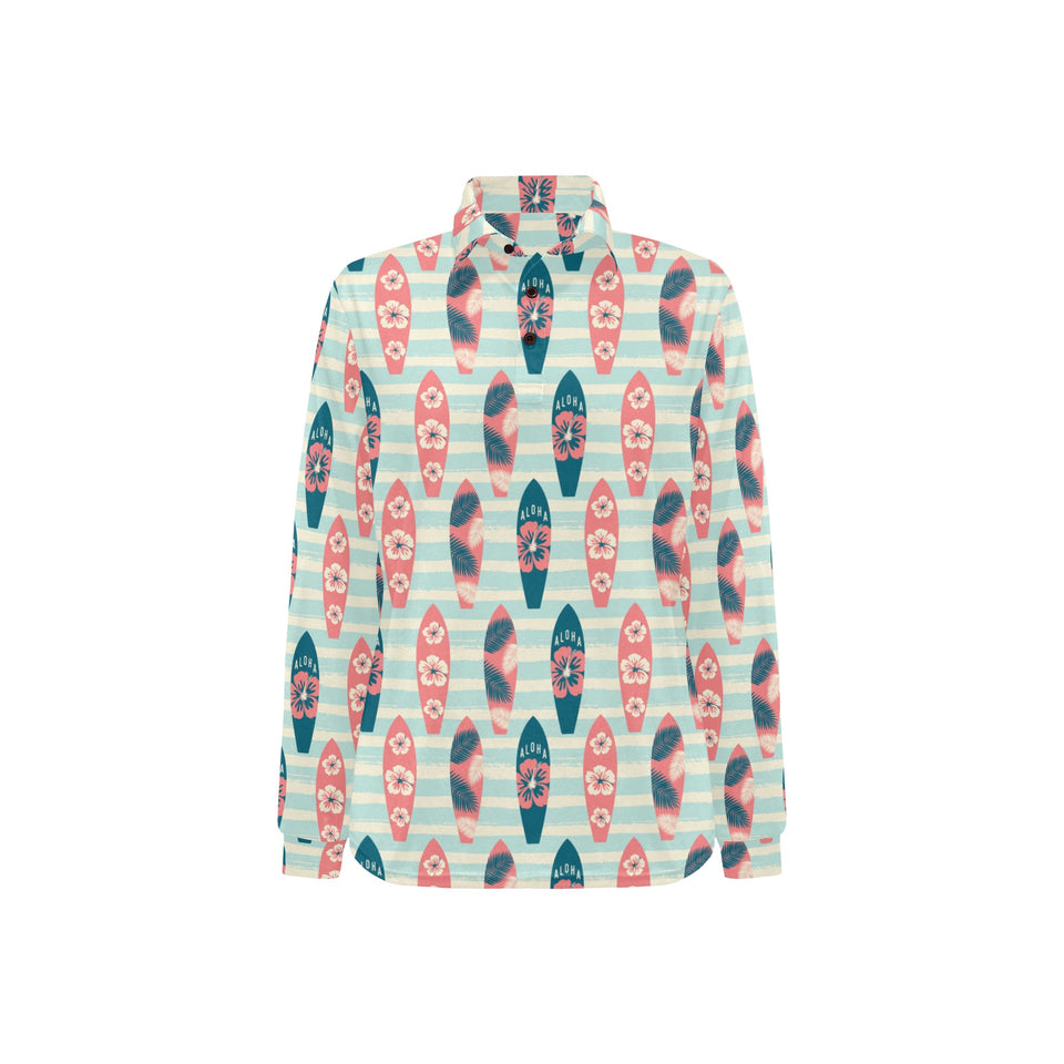 Surfboard Pattern Print Design 02 Women's Long Sleeve Polo Shirt