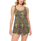 Music Notes Pattern Print Design 05 Chest Sexy Pleated Two Piece Swim Dress