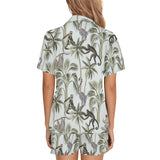 Monkey sloth lemur palm trees pattern Women's V-Neck Short Pajama Set