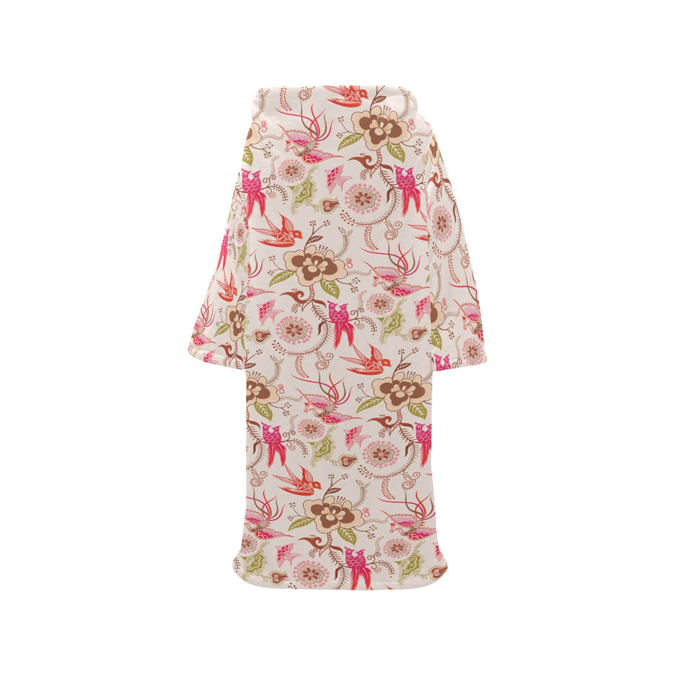 Swallow Pattern Print Design 01 Blanket Robe with Sleeves