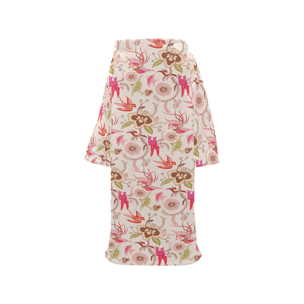 Swallow Pattern Print Design 01 Blanket Robe with Sleeves