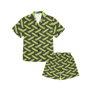 Green Peas Pattern Print Design 05 Kids' Boys' Girls' V-Neck Short Pajama Set