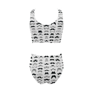 Mustache Beard Pattern Print Design 04 Chest Bowknot High Waisted Bikini Swimsuit