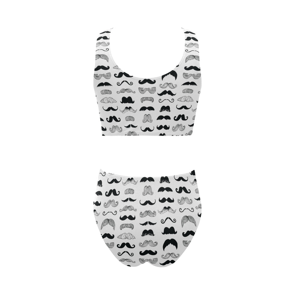 Mustache Beard Pattern Print Design 04 Chest Bowknot High Waisted Bikini Swimsuit