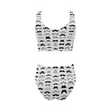 Mustache Beard Pattern Print Design 04 Chest Bowknot High Waisted Bikini Swimsuit