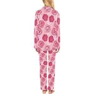 Rose Pattern Print Design 02 Women's Long Pajama Set