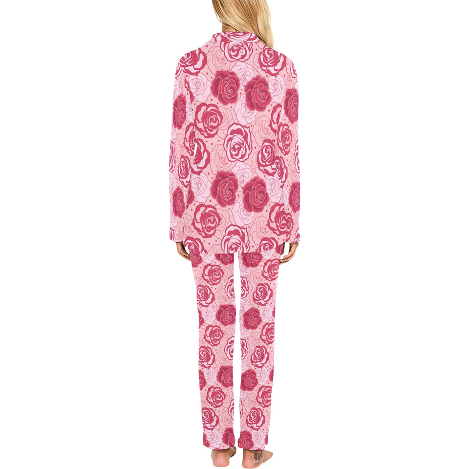 Rose Pattern Print Design 02 Women's Long Pajama Set