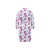 Purple seahorse blue coral pattern Men's Long Sleeve Belted Night Robe