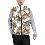 Monkey red hibiscus flower palm leaves floral patt Men's Padded Vest