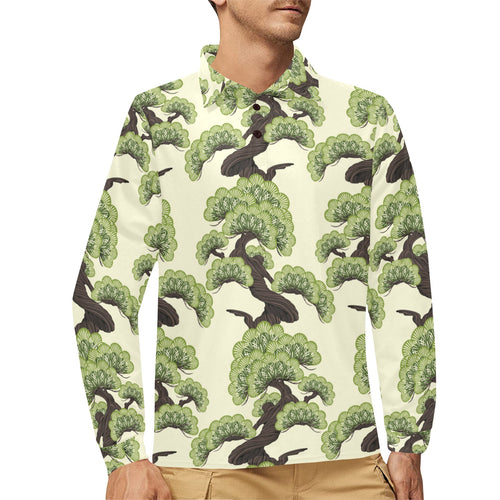 Bonsai pattern Men's Long Sleeve Polo Shirt