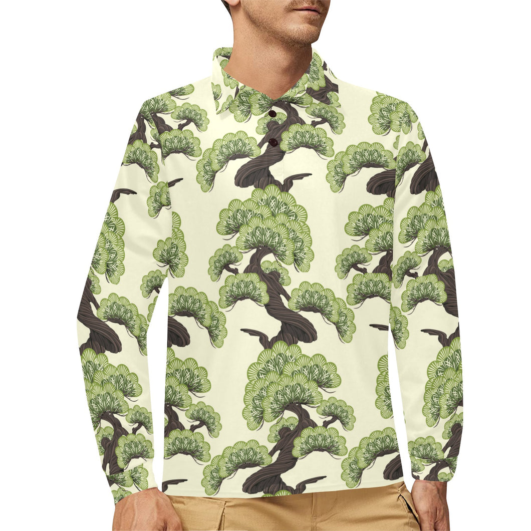 Bonsai pattern Men's Long Sleeve Polo Shirt